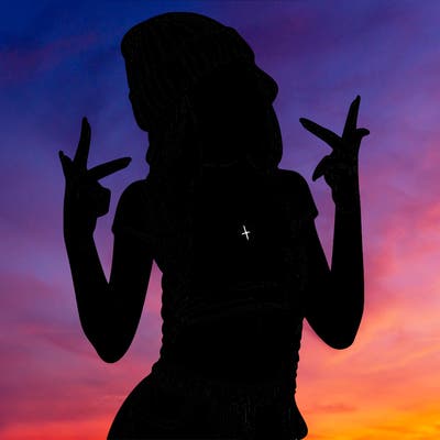 realistic teenage girl with braids and a beanie and crop top doing 🫶🏼