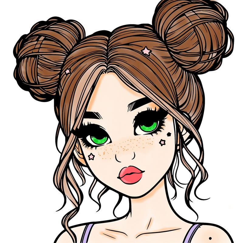 realistic girl with space buns