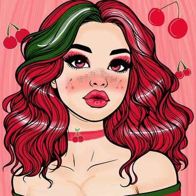 realistic girl with wavy hair and lips