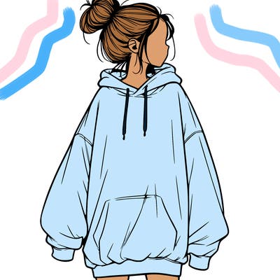 realistic girl with a oversized sweatshirt on and a bun