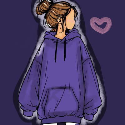 realistic girl with a oversized sweatshirt on and a bun