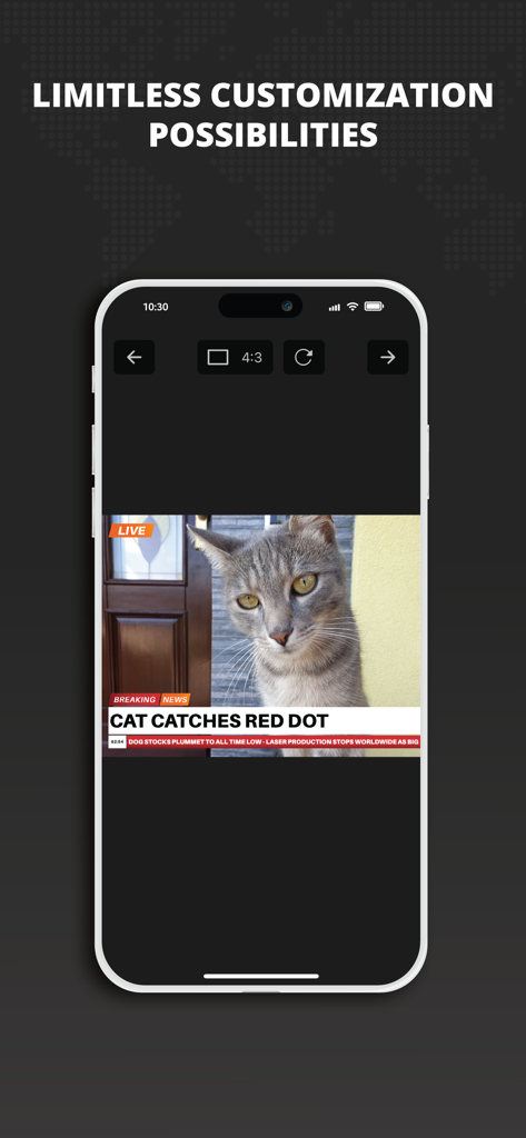 Una pantalla de smartphone muestra la aplicación "Memes de Noticias de Última Hora" con un titular de noticias humorístico de un gato.