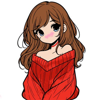 shy pretty girl wearing a sweater that is falling off one shoulder portrait