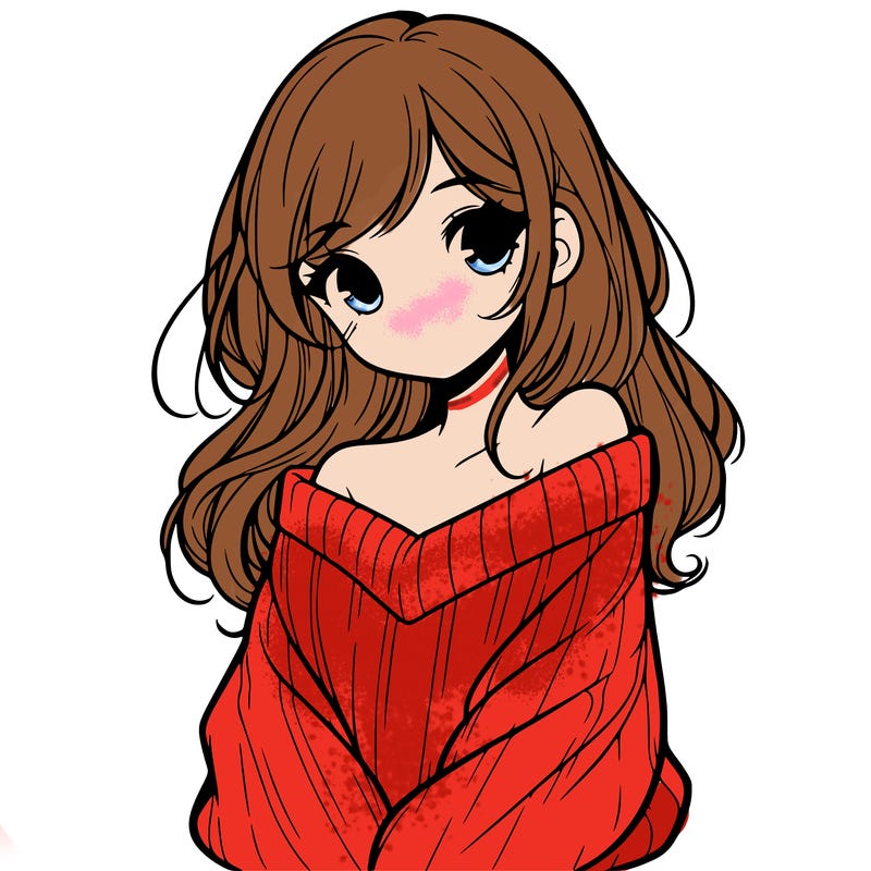 shy pretty girl wearing a sweater that is falling off one shoulder portrait