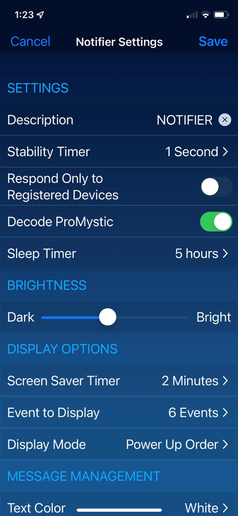 Notifier settings interface for the Unifi Thumper app displaying configuration options for magicians.