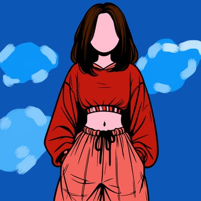 realistic girl faceless with baggy pants and a crop top