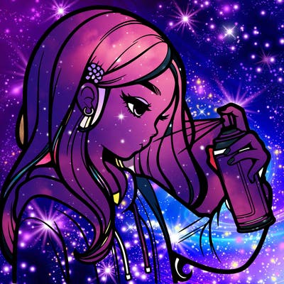 a realistic girl spray painting