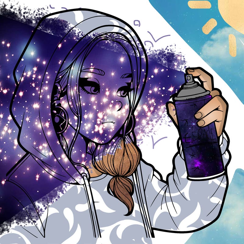 a realistic girl, spray painting