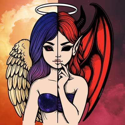 realistic angel half demon