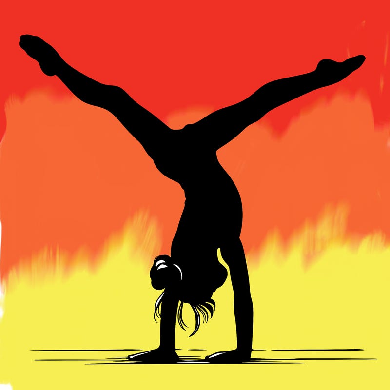 realistic gymnastic hand stand girl in four splits
