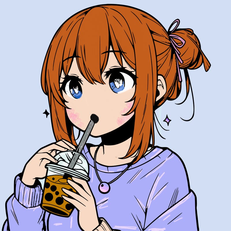 manga character drinking boba