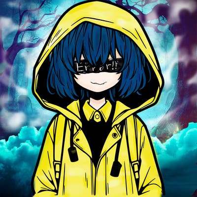 little anime girl in a raincoat her hair is covering her eyes she has a lighter