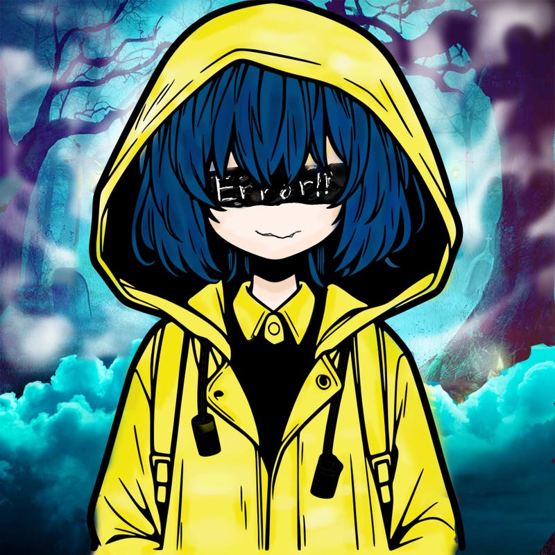 little anime girl in a raincoat her hair is covering her eyes she has a lighter