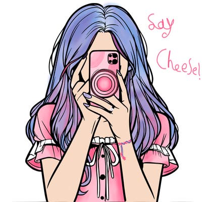 a realistic girl holding her phone taking pictures