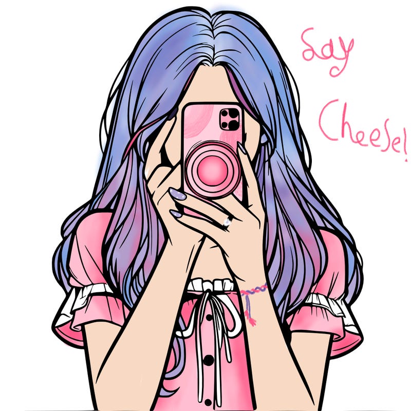 a realistic girl holding her phone taking pictures