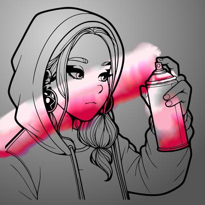 a realistic girl, spray painting
