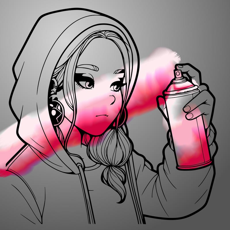 a realistic girl, spray painting