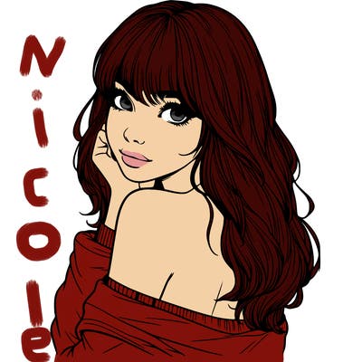 realistic girl with bangs looking over her shoulder