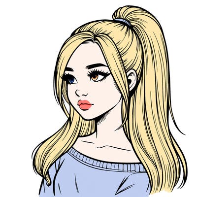 realistic girl with a high ponytail
