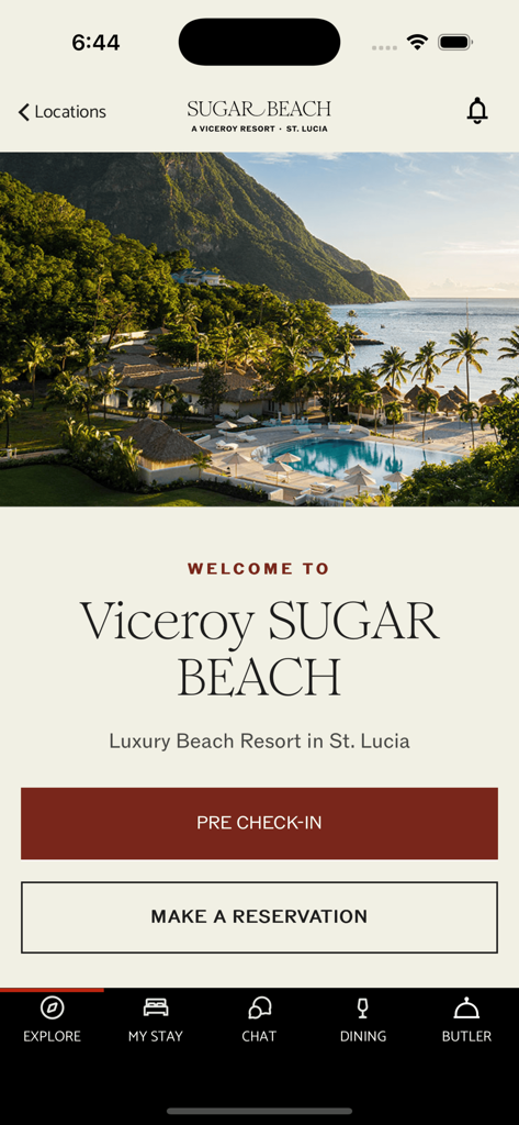 Viceroy Hotels - 세인트 루시아에 위치한 Viceroy Sugar Beach 럭셔리 리조트의 모바일 앱 환영 화면