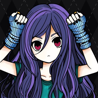 long haired girl with fingerless gloves