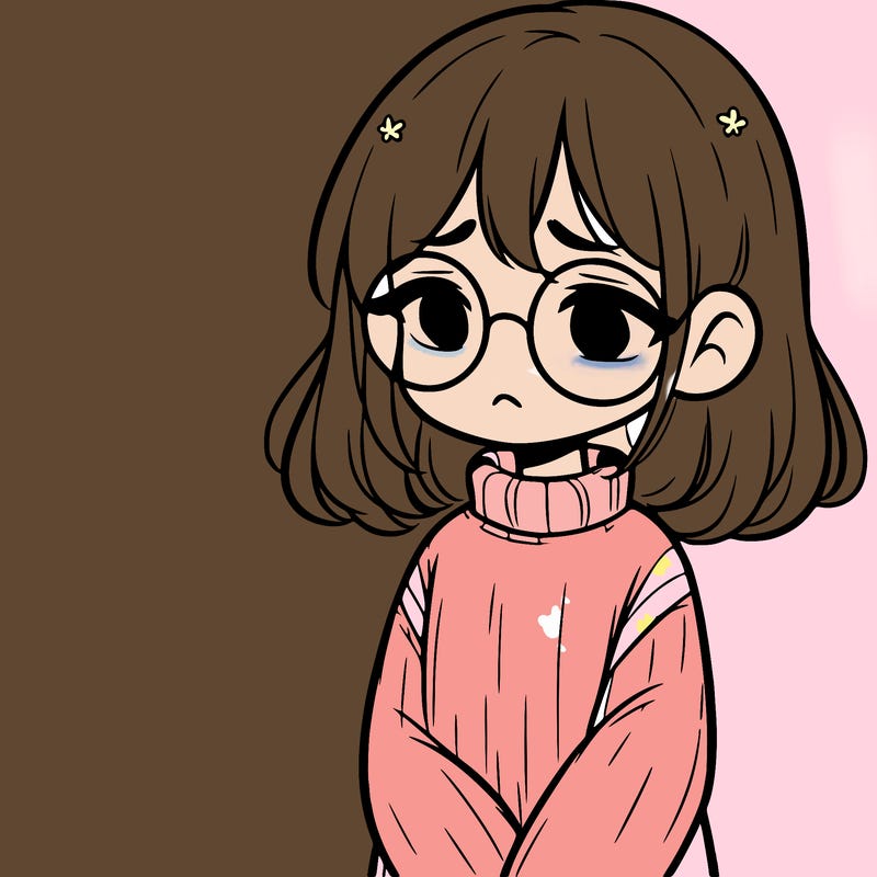 sad girl with glasses in a sweater