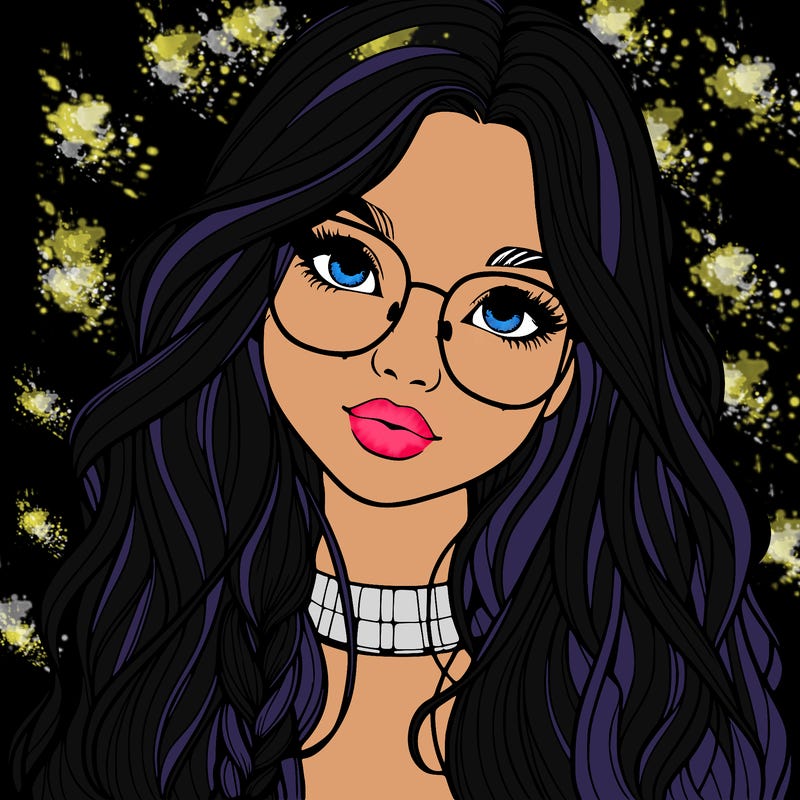 girl with long hair and freckles and glasses realistic