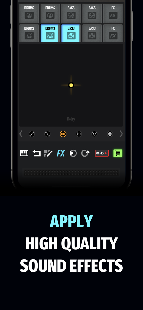 Mobile interface of Mixpads showing professional DJ sound effects and drum pads