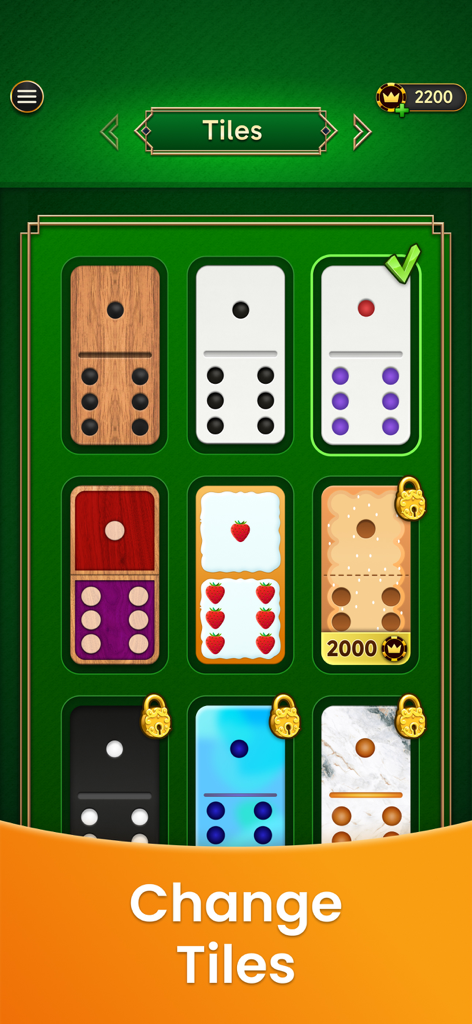 Skins de peças de dominó personalizáveis no jogo mobile Domino Legends.