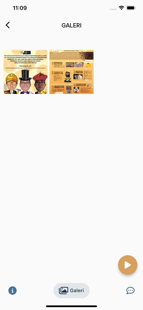 The gallery section of the C-Xlence app showcasing student scientific research posters.