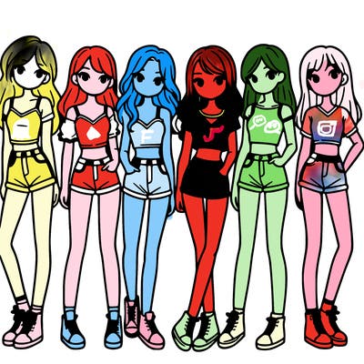 a group of girls wearing crop tops and shorts