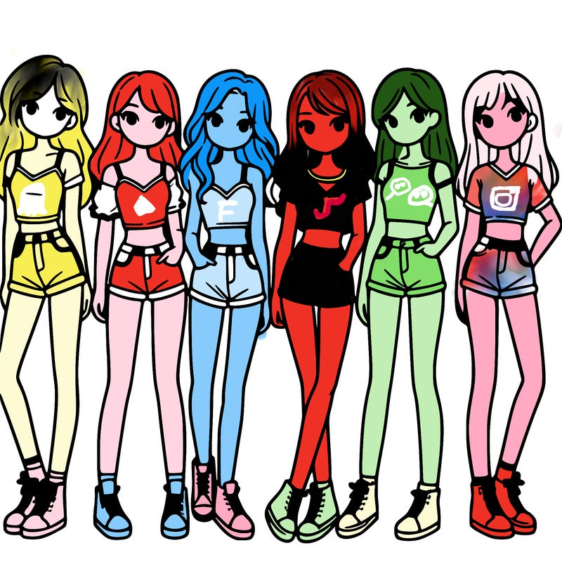 a group of girls wearing crop tops and shorts