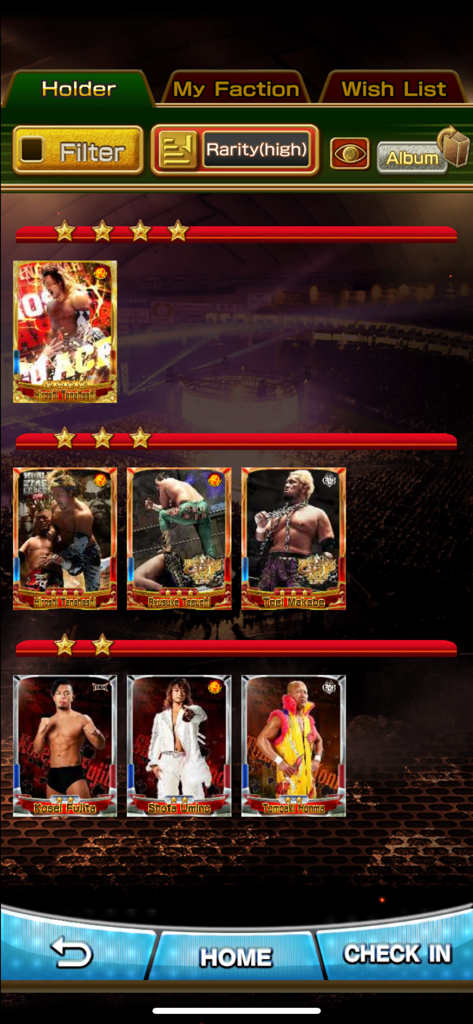 NJPW Collection digital wrestling cards sorted by rarity star ratings