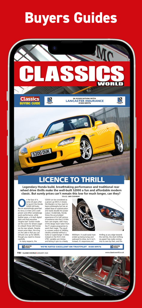 Classics World Magazine - Classics World Magazine mobile app featuring a buyers guide for the Honda S2000