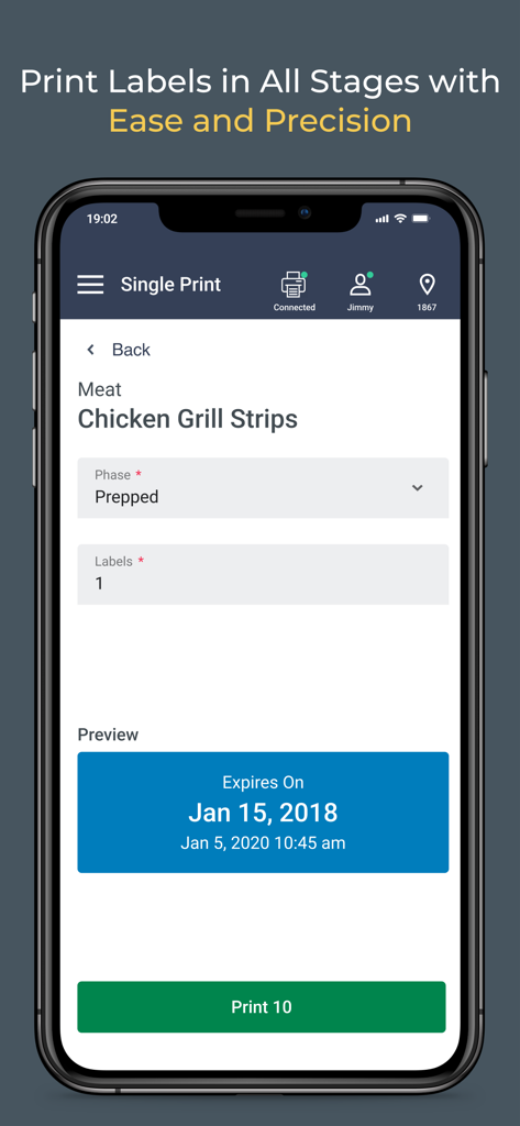 Zenput Labels - Zenput Labels mobile interface showing an expiration date preview for prepped food items