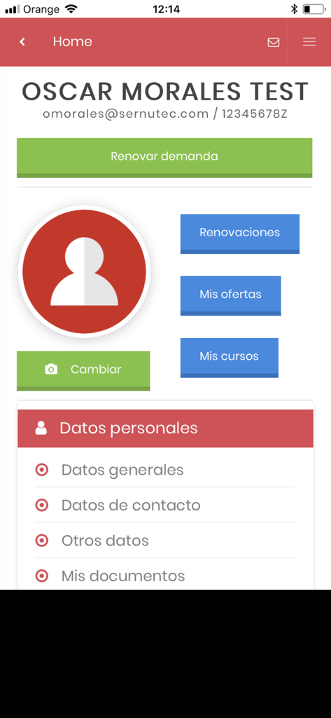 València Activa - User profile dashboard in the Valencia Activa app showing personal data and job search options