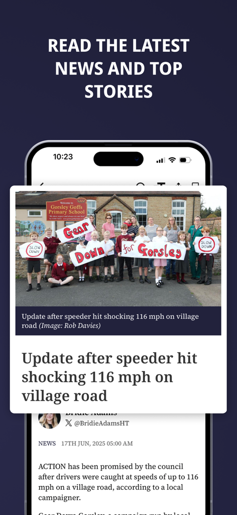 Hereford Times - Hereford Times app showing a local news story about a road safety campaign