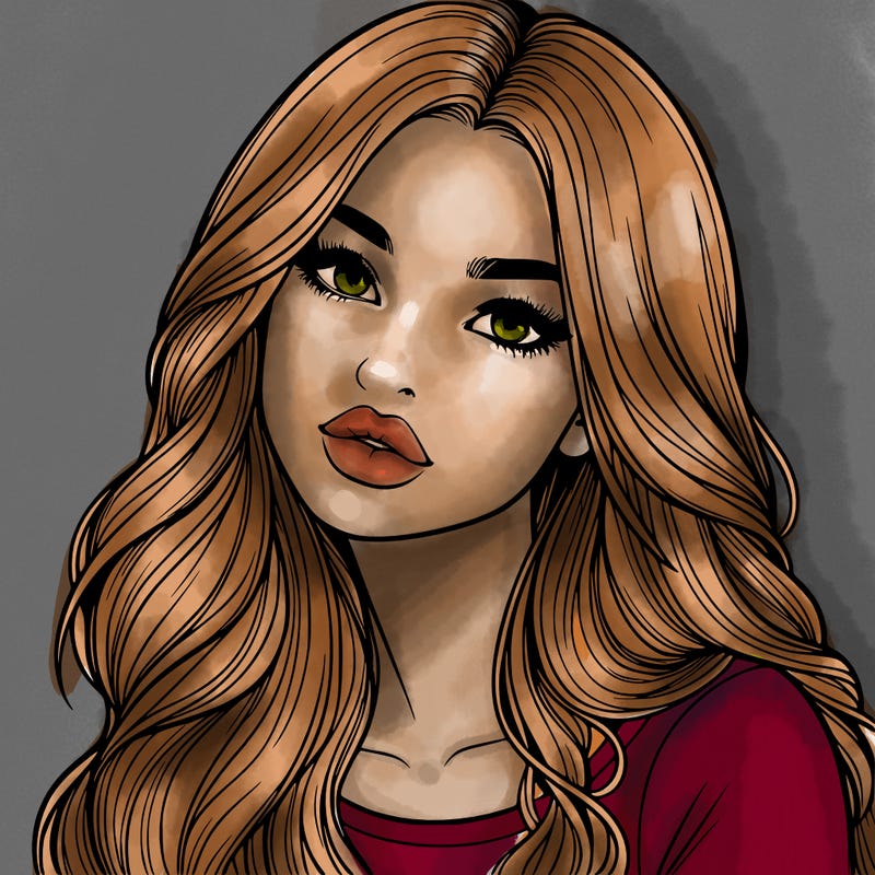 realistic girl with hair on her hair and lips
