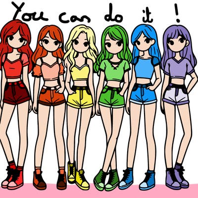 a group of girls wearing crop tops and shorts