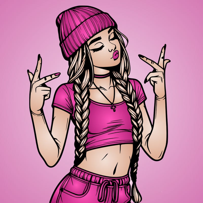 realistic teenage girl with braids and a beanie and crop top doing 🫶🏼