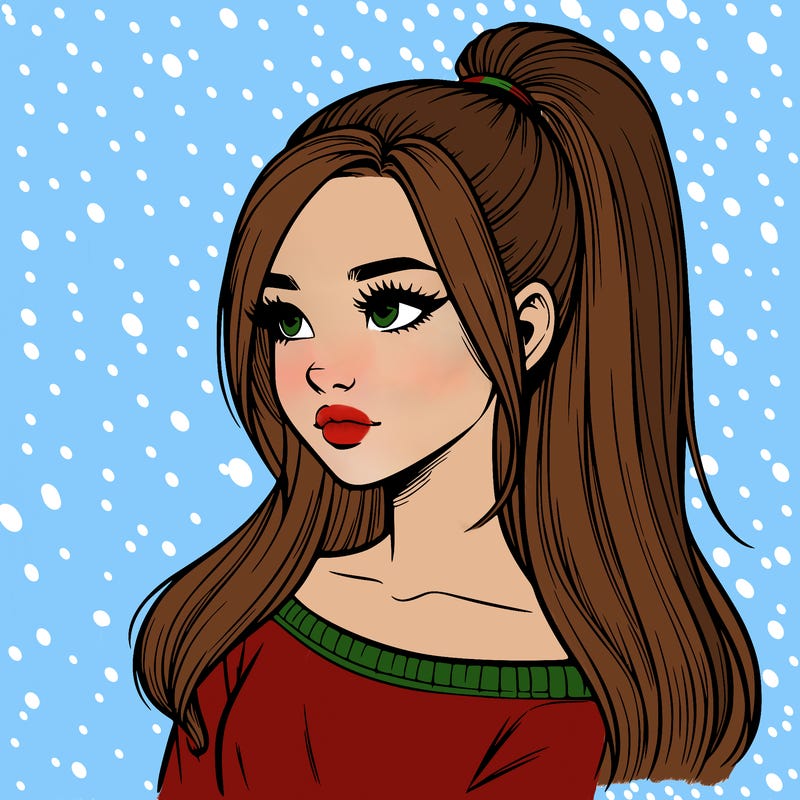 realistic girl with a high ponytail