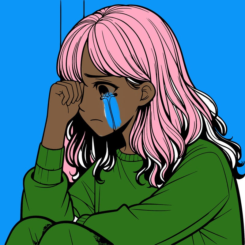 realistic girl crying in a corner
