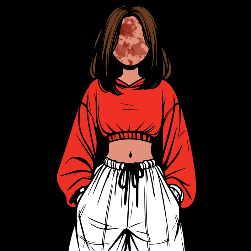 realistic girl faceless with baggy pants and a crop top