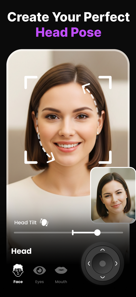 Expression Editor - Reshot AI - Interface showing head pose and tilt adjustment in the Expression Editor app