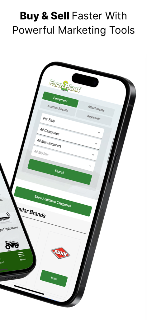 Farm And Plant - Pantalla de búsqueda de la aplicación móvil Farm and Plant para comprar y vender equipos agrícolas