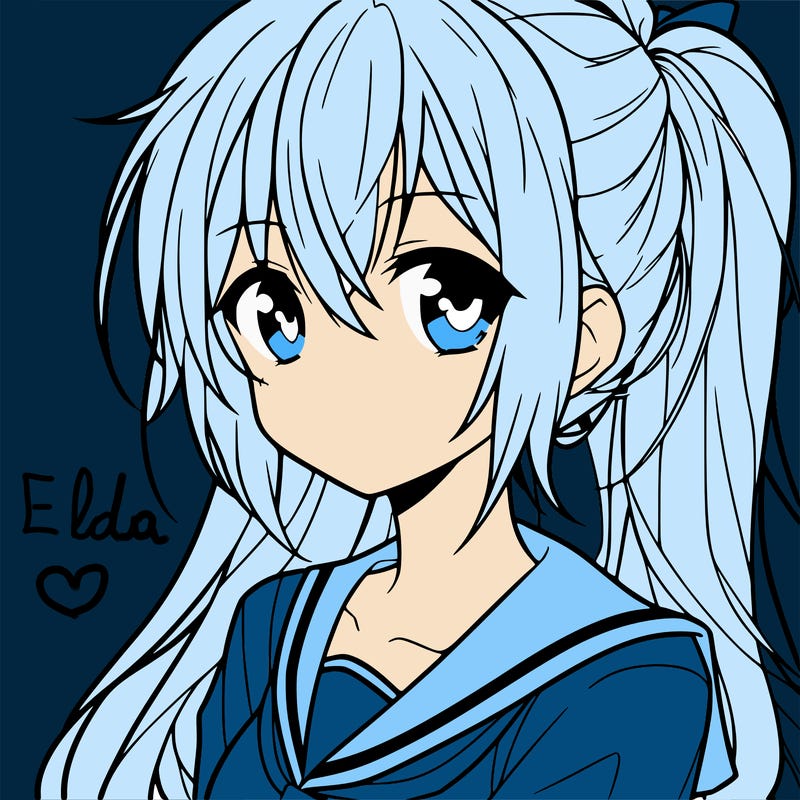 anime girl with long hair in ponytail