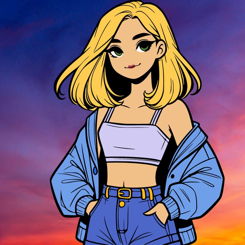 a realistic girl with a crop top and short shorts in an open jacket