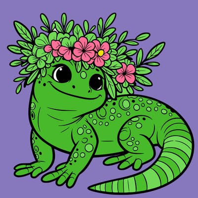 lizard with flower crown