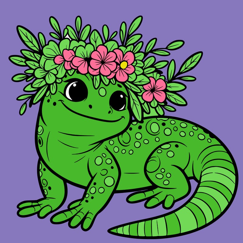 lizard with flower crown