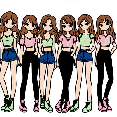 a group of girls wearing crop tops and shorts